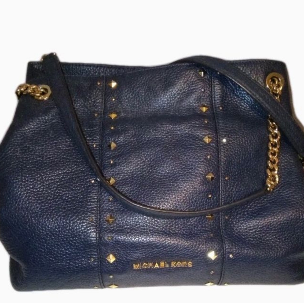Michael Kors Jet Set Leather  Blue Studded Chain Shoulder Bag